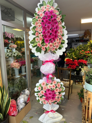  - Çift Katlı Çelenk Pembe & Fuşya Gelberalı