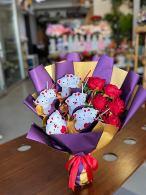  Çayyolu Çiçekçi - Yapay Ayıcık Gül Buketi 