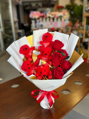  Ankara Çelenk Siparişi - Yapay Ayıcık Gül Buketi 